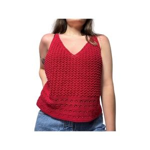 Vintage Red Crochet Boho Tank Top Size Large